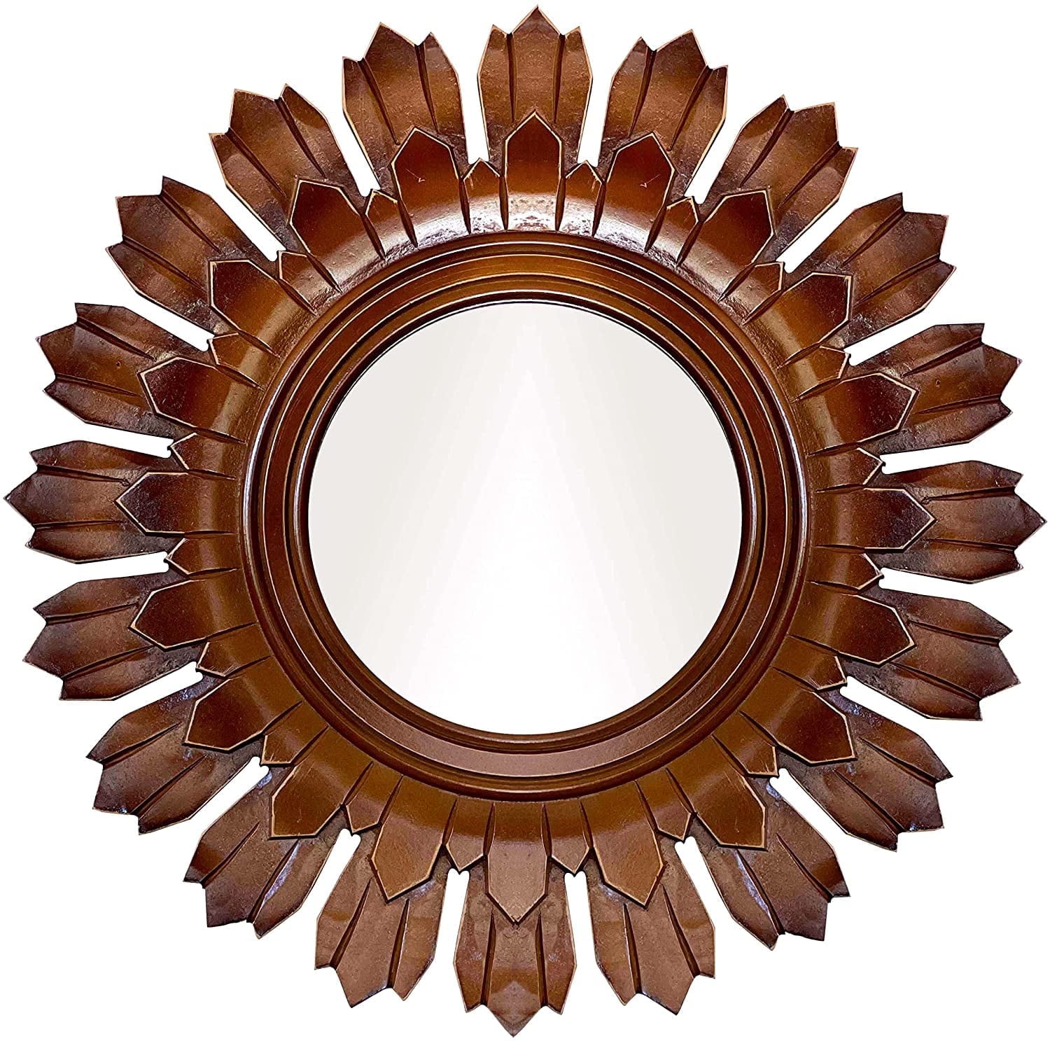 24" Sunburst Golden Brown Hand-Carved Wood Vanity Mirror