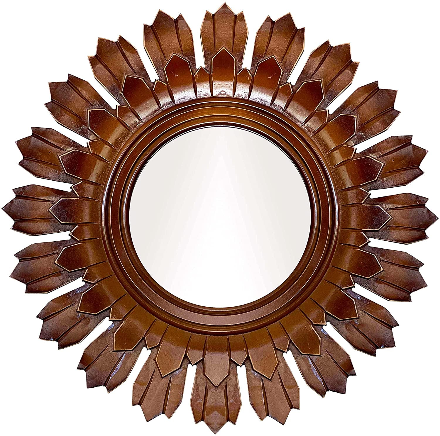 24" Sunburst Golden Brown Hand-Carved Wood Vanity Mirror