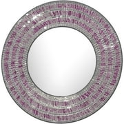 DecorShore 24 Inch Round Wall Mirror Decorative Mosaic Bathroom Mirror | Decorative Hall Mirror | Art Wall Mirror | Wall Mounted Mirror Accent Decor in Pink and Silver | Glass Mosaic Decor Wall Mirror