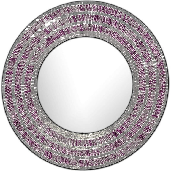 DecorShore 24 Inch Round Wall Mirror Decorative Mosaic Bathroom Mirror | Decorative Hall Mirror | Art Wall Mirror | Wall Mounted Mirror Accent Decor in Pink and Silver | Glass Mosaic Decor Wall Mirror