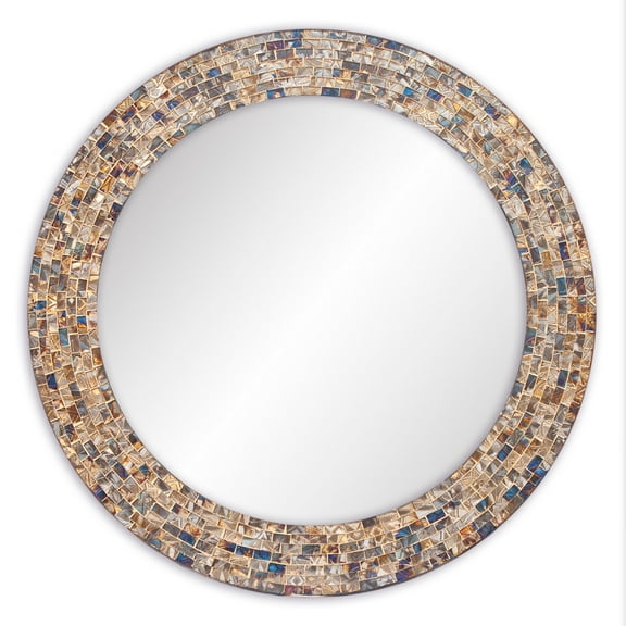 DecorShore 24" Round Decorative Mosaic Glass Wall Mirror (Gold)