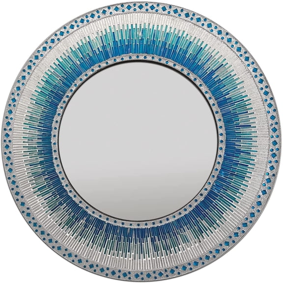 DecorShore 24" Round Decorative Mosaic Wall Mirror in Shades of Ocean Blue, Aqua, Silver, and Teal