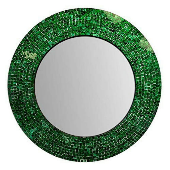 DecorShore 24" Traditional Glass Mosaic Mirror, Wall Mirror, Decorative Wall Mirror (Emerald Green Metallic)
