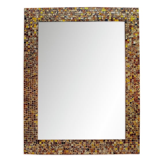 DecorShore 30X24" Glass Mosaic Handmade Eclectic Accent Decorative Wall Mirror, Round Vanity Mirror