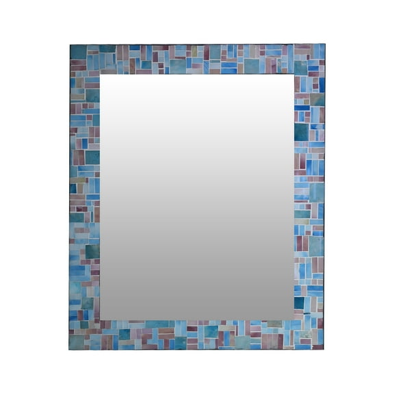 DecorShore 30x24" Rectangular Shape Iron Frame wall Mirror with Glass Mosaic Tiles- Multi Blue