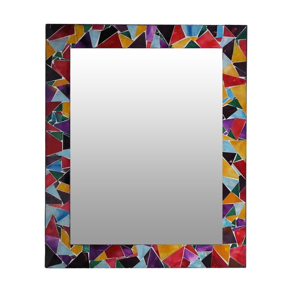 DecorShore 30x24" Rectangular Shape Iron Frame wall Mirror with Glass Mosaic Tiles- Multi