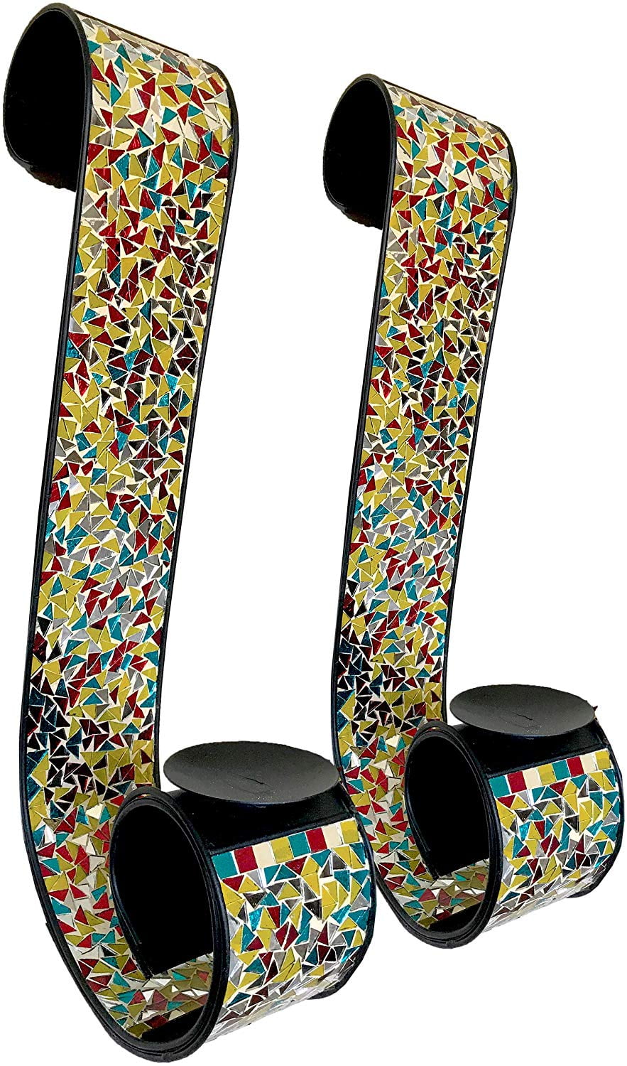 Retro Rainbow Mosaic Metal Wall Sconce Candle Holder, 23"