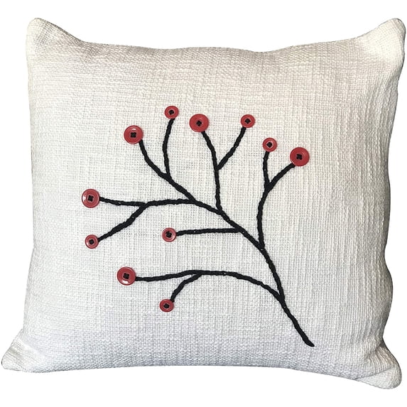 DecorShore Decorative Throw Pillow Cover Nature Boho Woven Pillowcase with Tassels Soft Square Pillow Sham Cushion Case for Sofa Couch Bedroom Living Room 18X18 Inch White Black Red