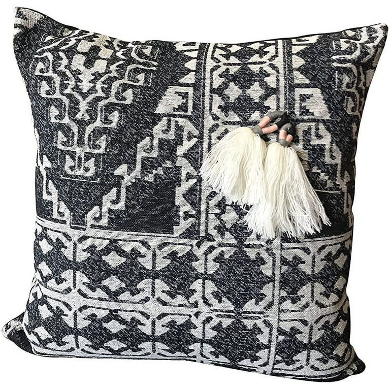 Peach Gray Tribal Corner Tasseled Lumbar Pillow Peach Gray Tribal Corner Tasseled Lumbar Pillow