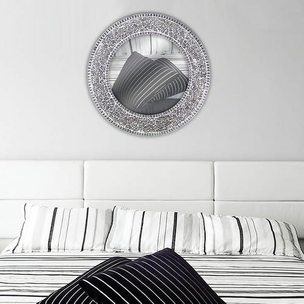 Artisan Silver Mosaic 24'' Round Wood & Glass Wall Mirror