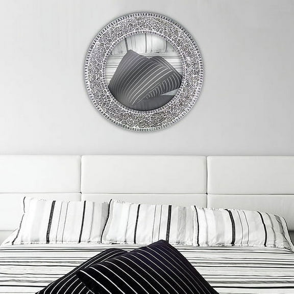 24" Silver Round Wall Mirror, Crackled Glass Mosaic, Design By DecorShore