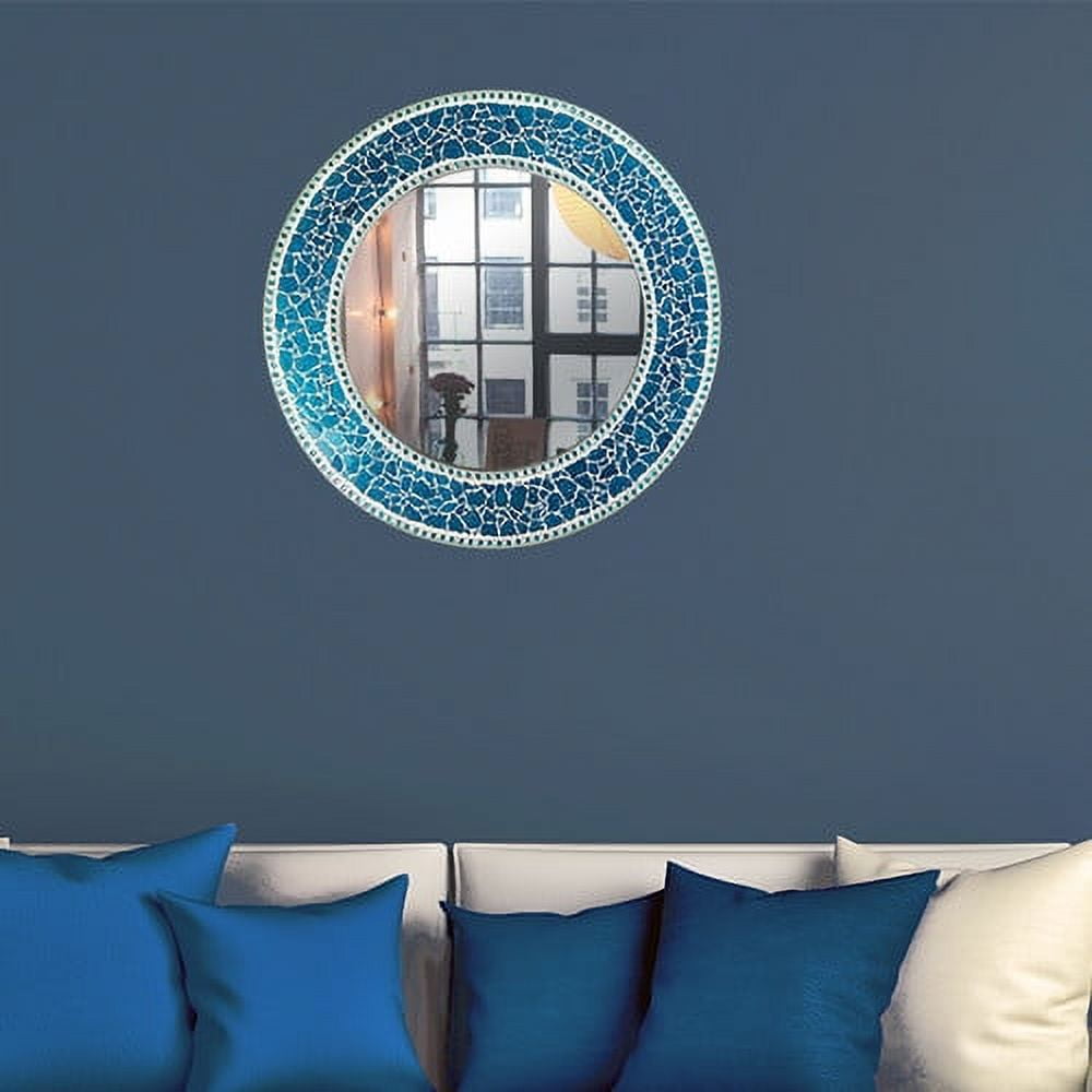24-Inch Round Blue Crackled Glass Mosaic Wall Mirror