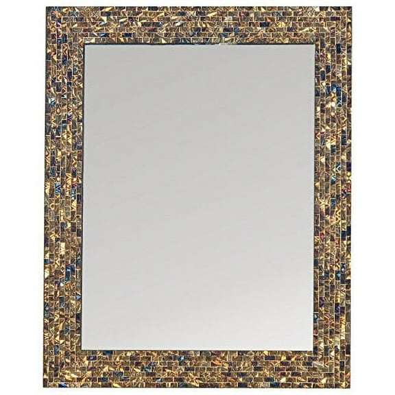 DecorShore - Multi-Colored & Gold, Luxe Mosaic Glass Framed Wall Mirror, Decorative Mosaic Vanity Mirror