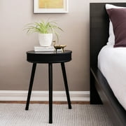DecorTech Round End Table with Bluetooth Speaker and USB Charging Port, Black