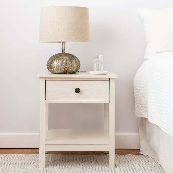 DecorTech Traditional Rectangular End Table with AC Power and USB Charging Ports, White