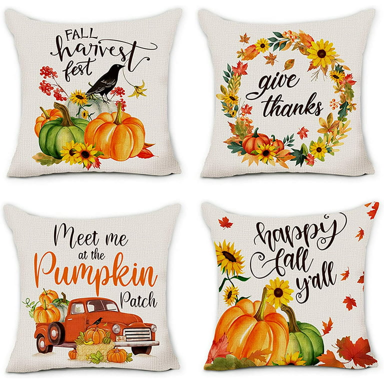 DecorX 18 x 18 Decorative Fall Pillow Covers Set of 4 Farmhouse
