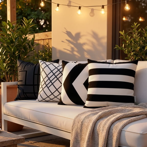 DecorX Black and White Modern Geometric Outdoor Pillow Covers, Set of 4, Waterproof