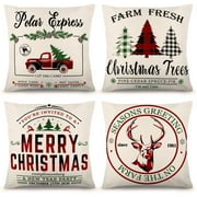 DecorX Christmas Pillow Covers 18×18 Inch Set of 4 Black and Red Buffalo Plaid Farmhouse Pillow Covers Holiday Rustic Linen Pillow Case for Sofa Couch Christmas Decorations Throw Pillow Covers