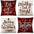 thumbnail image 1 of DecorX Christmas Pillow Covers 18x18 Set of 4 Farmhouse Black and Red Buffalo Check Plaid Throw Pillow Covers Outdoor Rustic Linen Pillow Case for Sofa Couch Christmas Decorations, 1 of 7