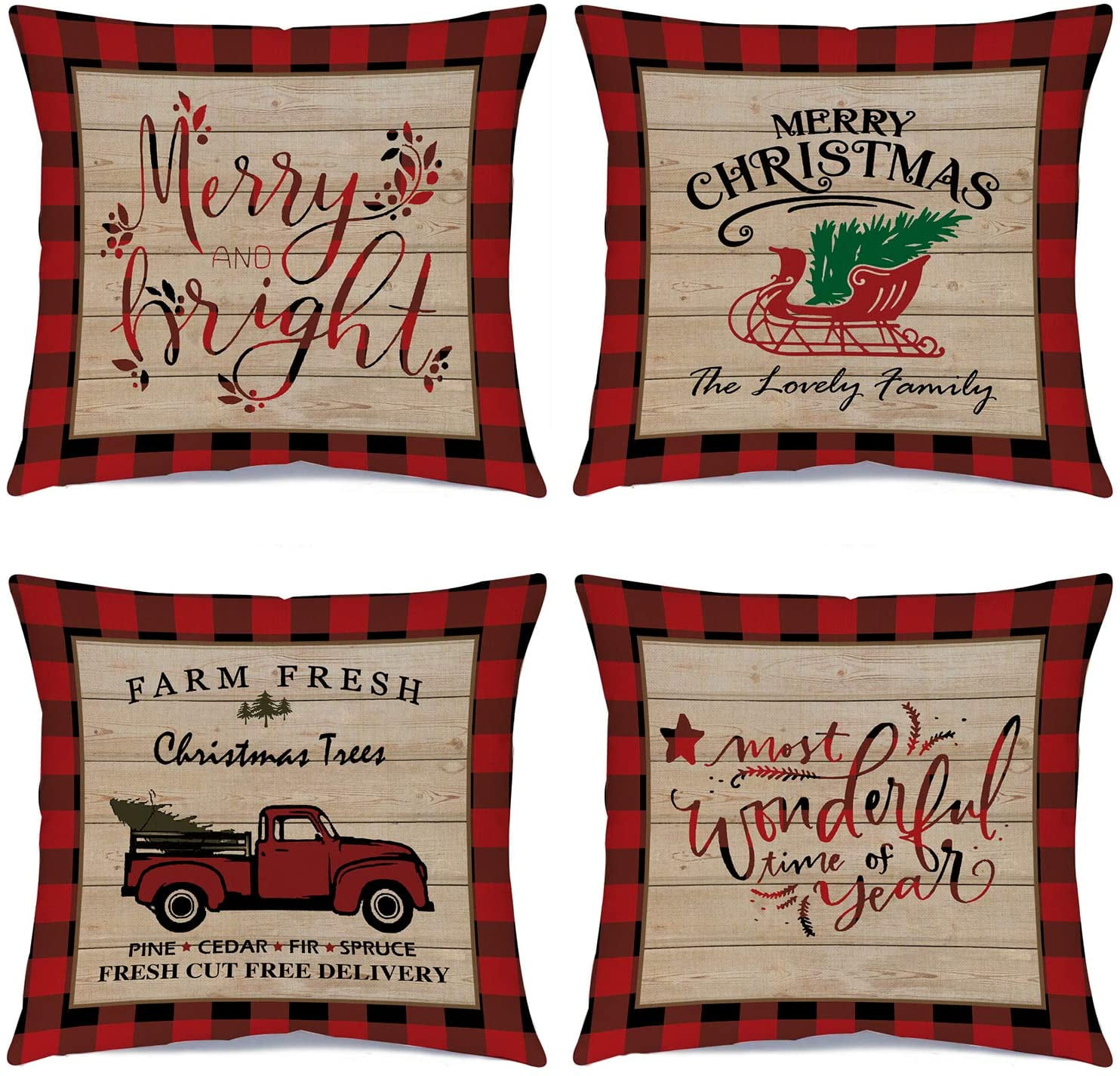DecorX Christmas Pillow Covers Country Christmas Decorations 4 Pack Red Farmhouse Buffalo Plaid Decorative Xmas Throw Square Pillow Cases Cotton Linen Cushion Covers 18 x 18 inches