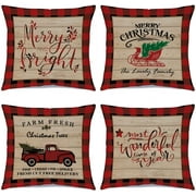DecorX Christmas Pillow Covers Country Christmas Decorations 4 Pack Red Farmhouse Buffalo Plaid Decorative Xmas Throw Square Pillow Cases Cotton Linen Cushion Covers 18 x 18 inches