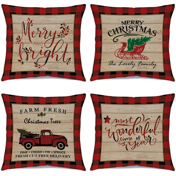 DecorX Christmas Pillow Covers Country Christmas Decorations 4 Pack Red Farmhouse Buffalo Plaid Decorative Xmas Throw Square Pillow Cases Cotton Linen Cushion Covers 18 x 18 inches