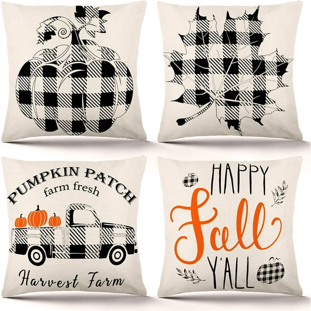 DecorX Fall Pillow Covers 18×18 Inch Set of 4 Fall Decor for Home