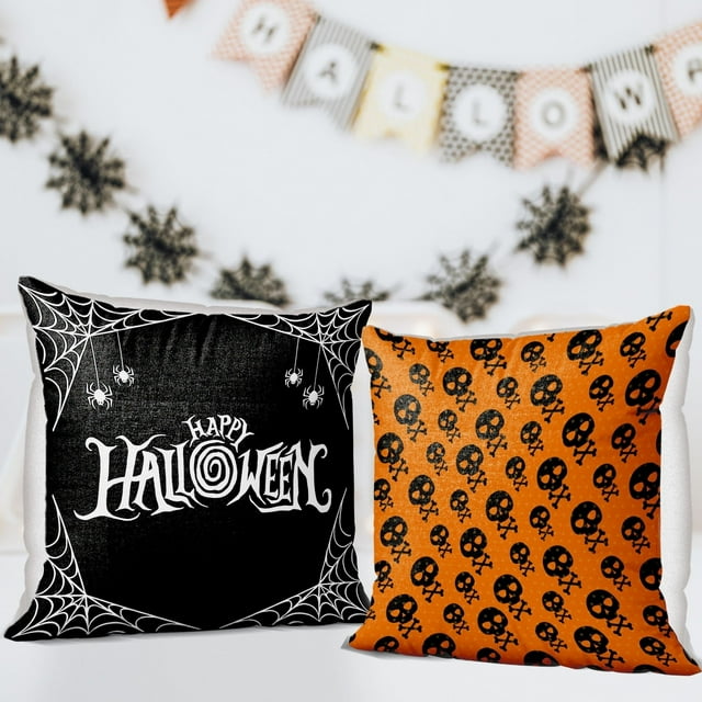 DecorX Halloween Throw Pillows 2 Pack with Inserts Spooky Indoor Decorations 13 x 13 inches