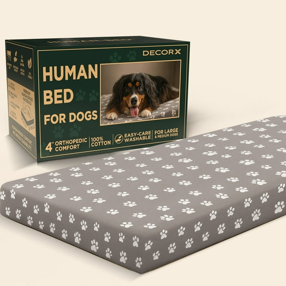 DecorX Human Dog Bed for Adults, 60x30 in Orthopedic Mattress, Protective Liner, 100% Cotton Fitted Sheet, Breathable & Easy-Clean, Gray
