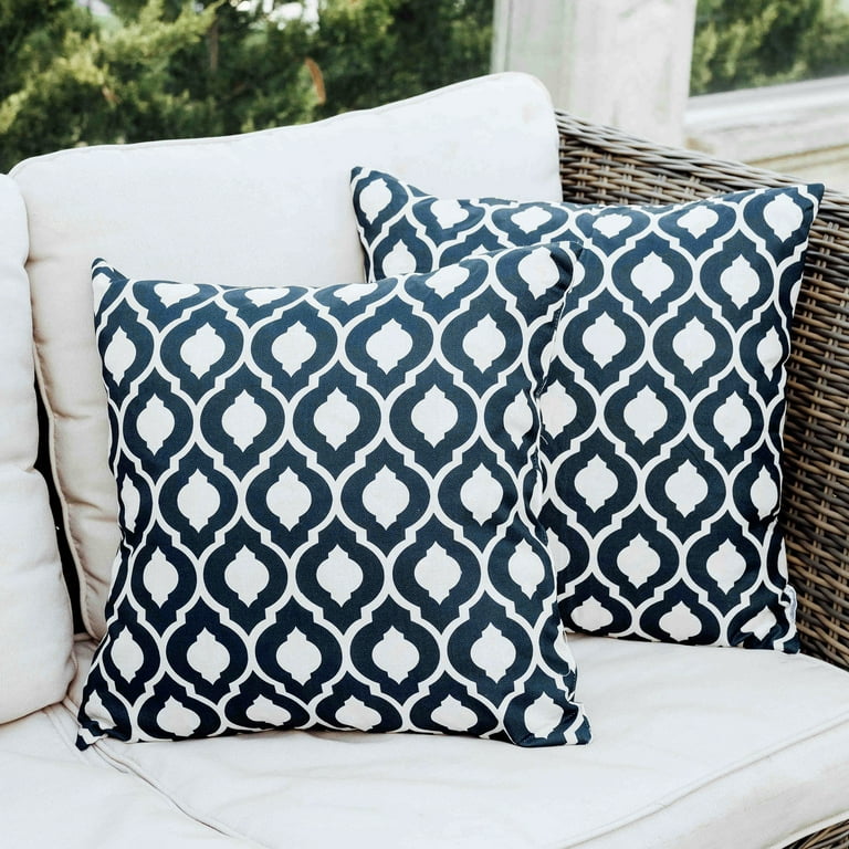 DecorX Outdoor Pillow Covers 2 Pack Modern Patio Decorative Accent Throw Pillow Covers Waterproof and Fade Resistant Perfect for Summer Outdoors and Indoors Moroccan 18x18in Blue and White Walmart