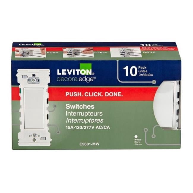 Decora Edge 15A Single Pole Rocker Switch, White - Pack of 10