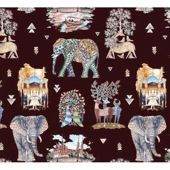 Decora Furnishings Bohemian Design Microfiber Fabric, 54-Inch Width, Velvet Finish, Mahogany