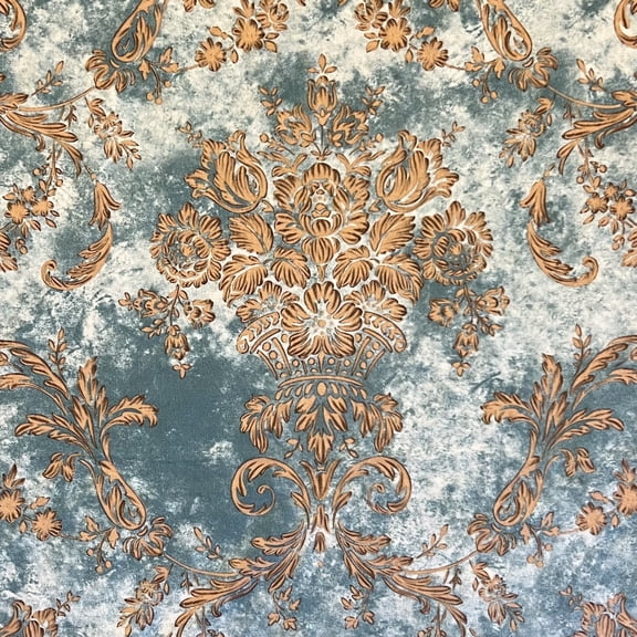 Decora Furnishings 54" Velvet Finish Damask Design Sewing Fabric by the Yard, Turquoise Blue