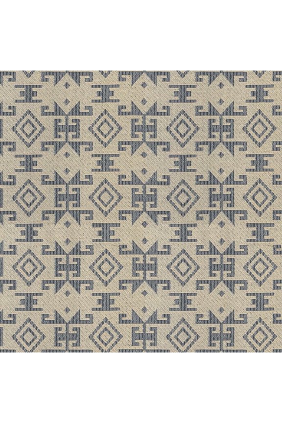 54-Inch Poly-Cotton Jacquard Aztec Mosaic Fabric, Cobalt Lace