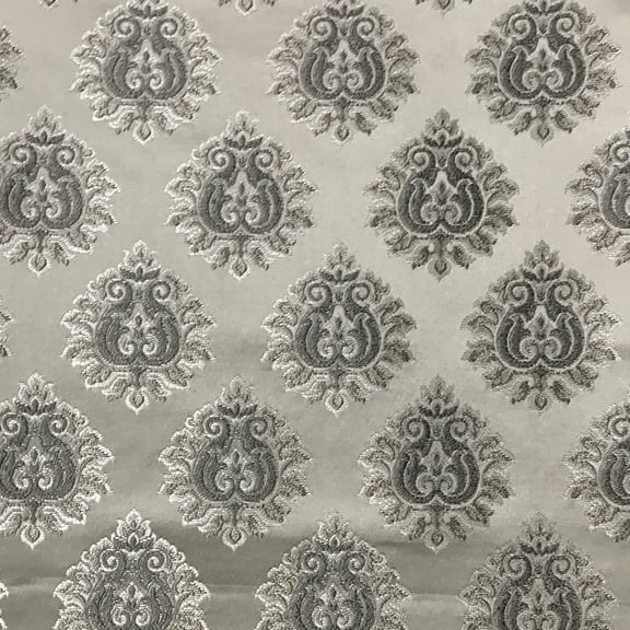 Decora Furnishings Luxury Jacquard Damask Motif Victorian Fabric - 54in (Silver)
