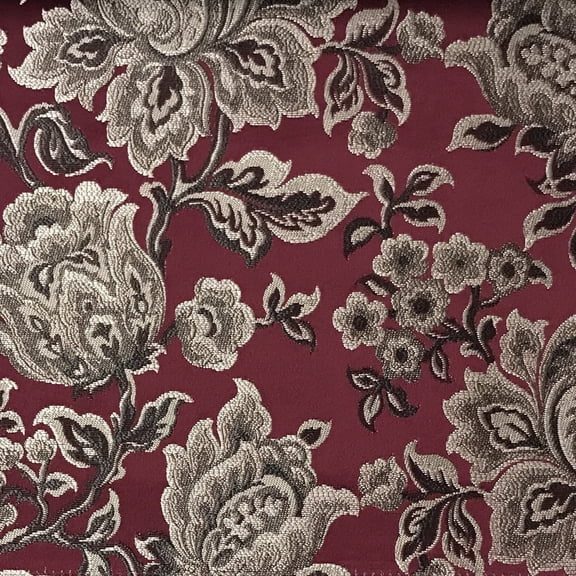 Decora Furnishings Luxurious Premium Jacquard Floral Design Furnishing Fabric for Upholstery, Window Treatments, Craft - Width 54 inches - Fabric by The Yard (Maroon)