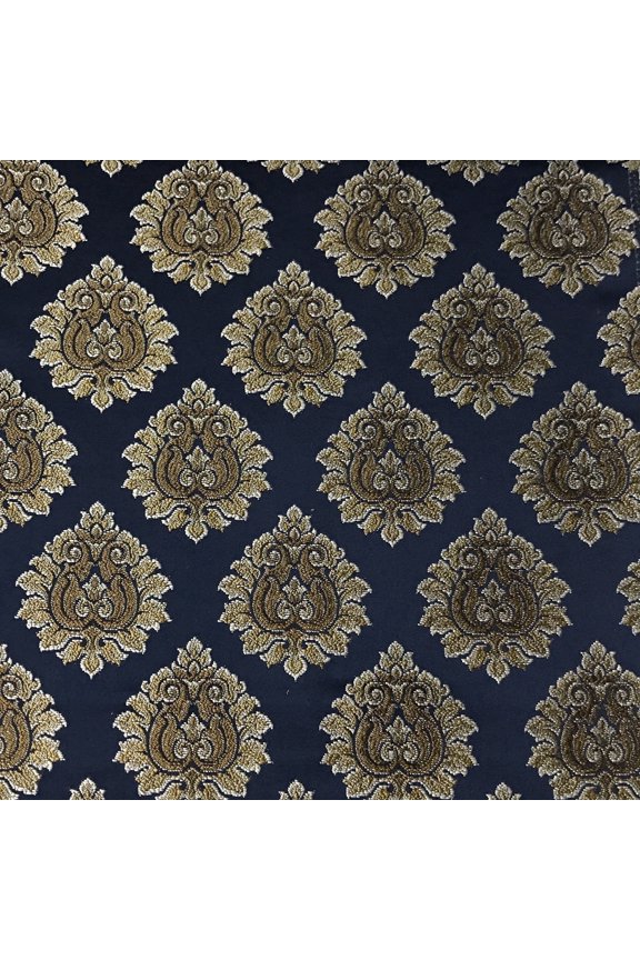 Luxury Jacquard Damask Motif Fabric, Victorian - 54in (Navy Blue)
