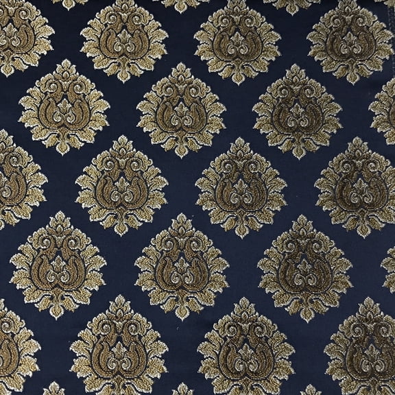 Decora Furnishings Luxury Jacquard Damask Motif Fabric, Victorian - 54in (Navy Blue)