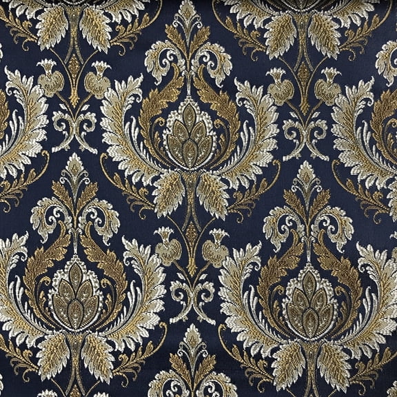 Decora Furnishings Luxury Jacquard Damask Victorian Fabric - 54in (Navy Blue)