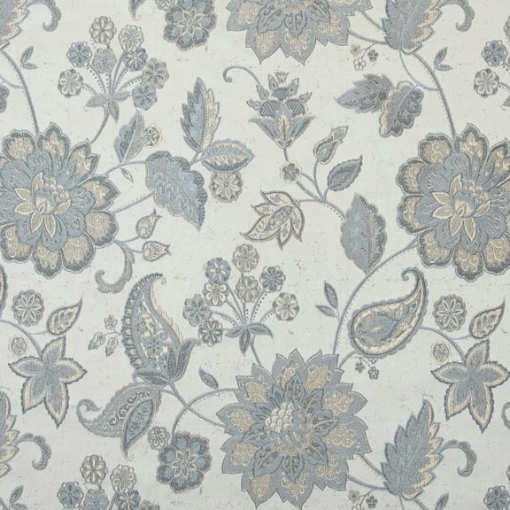 Decora Furnishings Luxury Jacquard Floral Victorian Fabric, 54in Width (Gray)