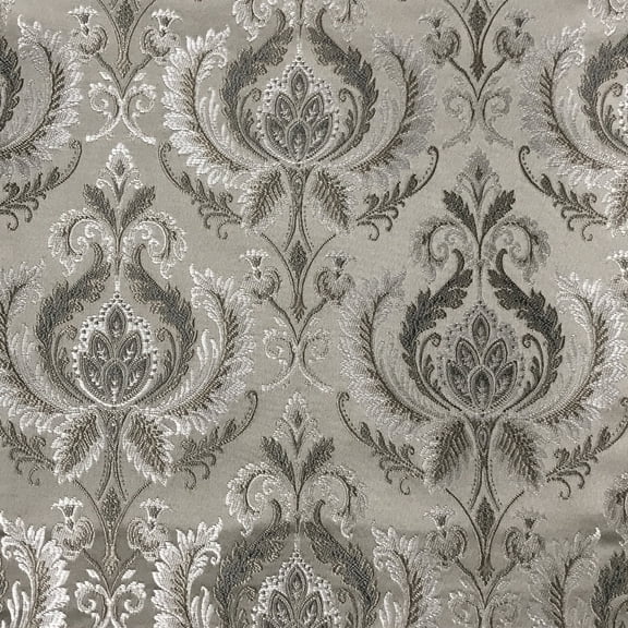 Decora Furnishings Luxurious Premium Jacquard Damask Design Furnishing Fabric for Upholstery, Chair, Window Treatments, Craft - Renaissance Rococo Victorian - 54" Width - Fabric by The Yard (Silver)