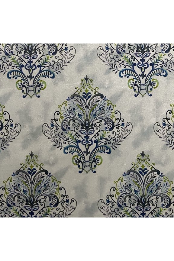Luxury Velvet Damask Print Fabric by The Yard, Blue