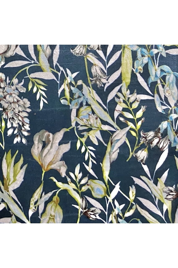 Luxurious Velvet Digitally Printed Tropical Fabric by The Yard, Peacock Blue