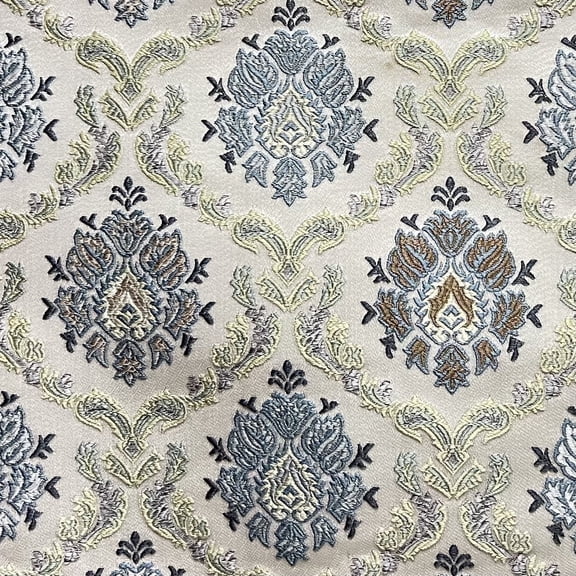 Decora Furnishings Luxurious Woven Jacquard Classic Damask Design Fabric, 54" Width, By The Yard, Blue