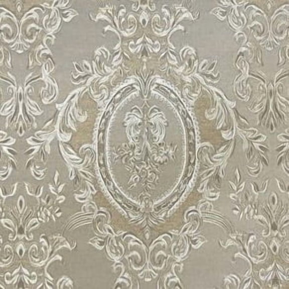 Decora Furnishings Woven Jacquard Damask Upholstery Fabric by The Yard, Beige