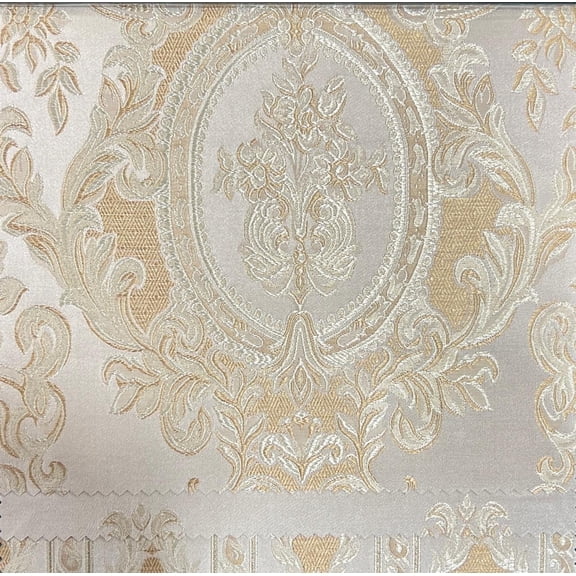 Decora Furnishings Luxury Woven Jacquard Damask Fabric, Sofa & Chair - 54in (Cream)
