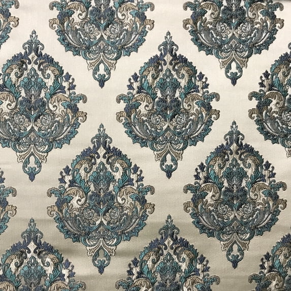 Decora Furnishings Luxurious Woven Jacquard Damask Motif Design Furnishing Fabric for Upholstery Window Treatments Craft - Renaissance Rococo Victorian - 54" Width - Fabric by The Yard (Blue)