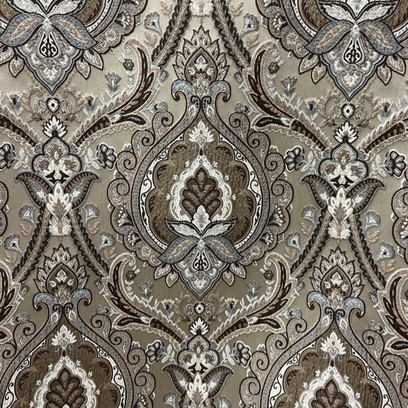 Decora Furnishings Luxurious Woven Jacquard Majestic Damask Design Heavy Fabric for Upholstery, Window Treatment, Craft - Width 54 inches - Fabric by The Yard (Beige/Brown)