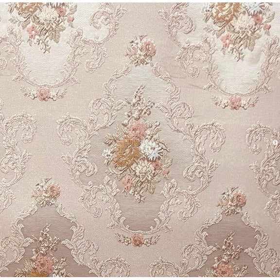 Decora Furnishings Luxurious Woven Jacquard Victorian Floral Damask Design Heavy Fabric for Upholstery, Window Treatments, Craft - Width 54 inches - Fabric by The Yard (Soft Pink)