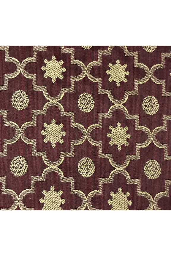Moroccan Lattice Design Jacquard Material Cotton Mix Fabric Blend for Upholstery, Chair, Window Treatments, Craft - Width 54 inches - Fabric by The Yard (Maroon)